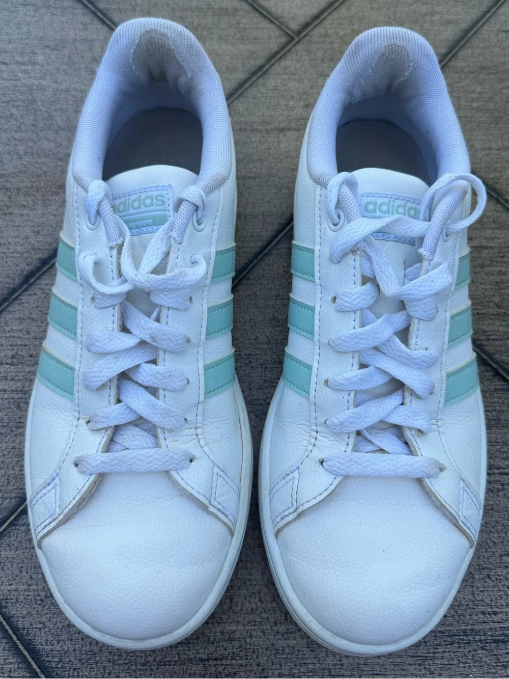 Adidas Grand Court Cloudfoam White Mint Stripe Sneakers Women’s 7